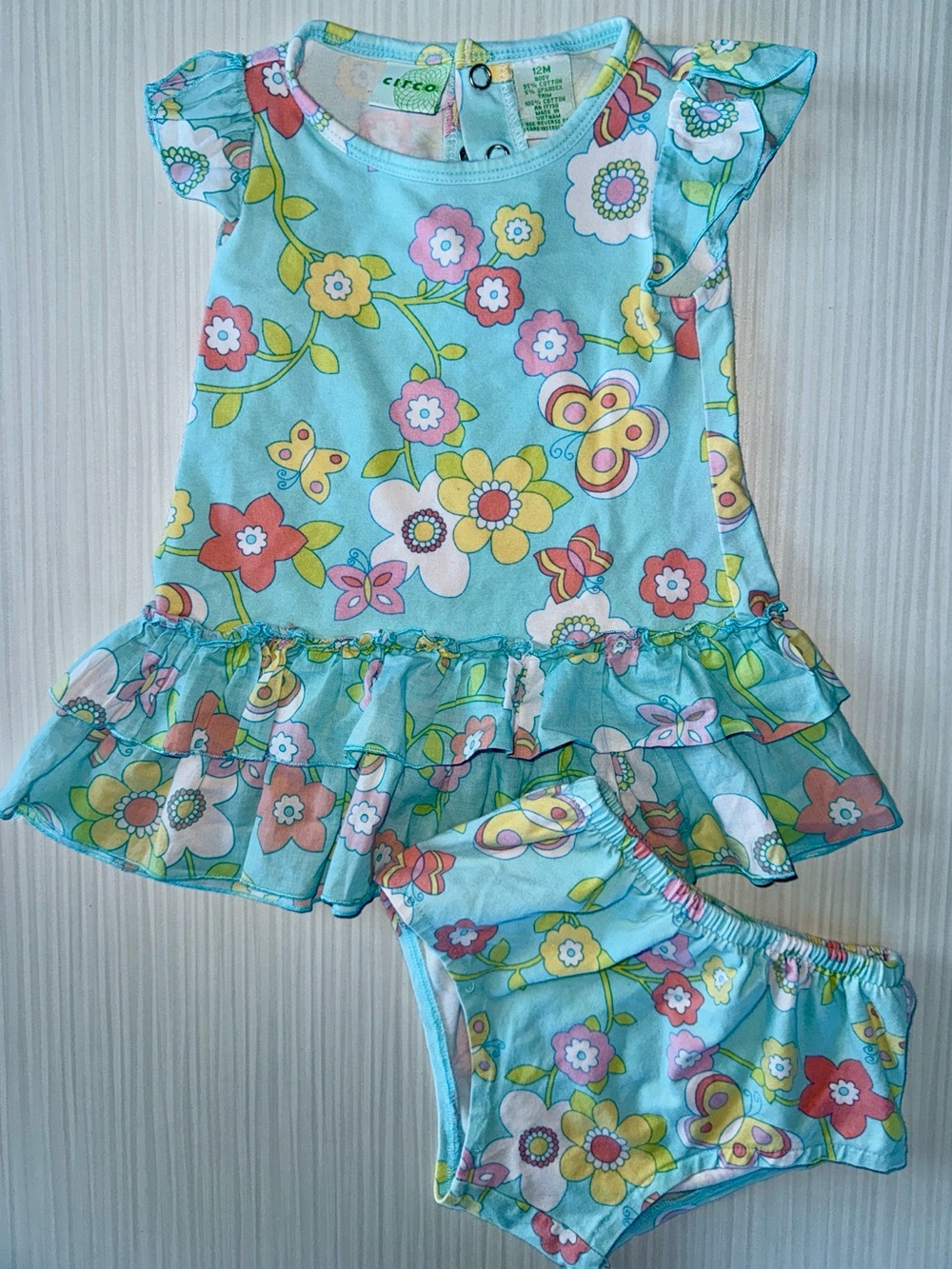 Circo Light Blue Floral & Butterfly Ruffle Dress and Bloomers